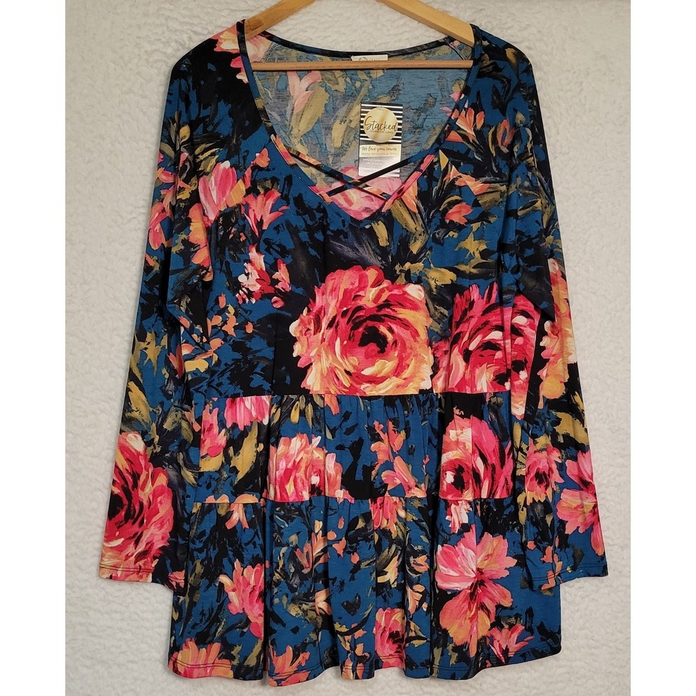 BE Stage Womens Floral Blouse Size 2XL NEW NWT Long Sleeve Baby Doll USA 1511